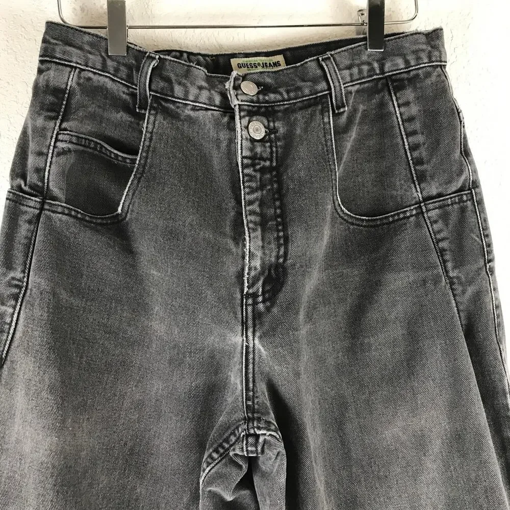 Vintage Men's Guess Jeans Faded Black Cotton Denim Thrashed Grunge USA Made 30